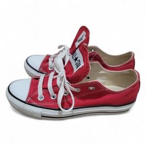 Unisex Converse All Star Red Canvas Low-Top Sneakers with White Toe Size 6 (W)